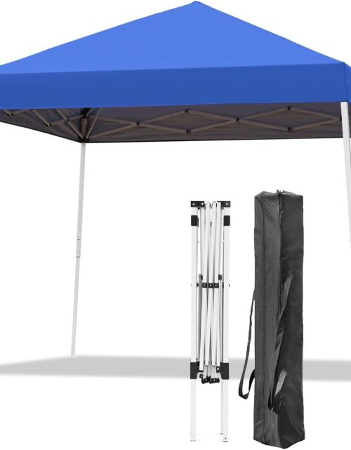 Canopy Tent, 10X10 FT Pop Up Canopy Outdoor Instant Tent Slant Legs with Carrying Bag, Portable Gazebo Shelter for Patio Deck Garden and Beach - 8X8 FT Canopy Cover (Blue)