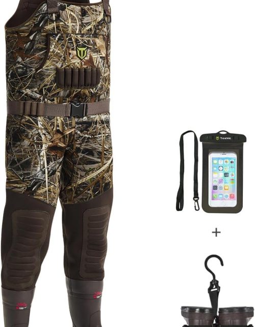 TIDEWE Hunting Waders with 200G Insulation Rubber Boots, Waterproof Cleated Neoprene Bootfoot Fishing Chest Waders